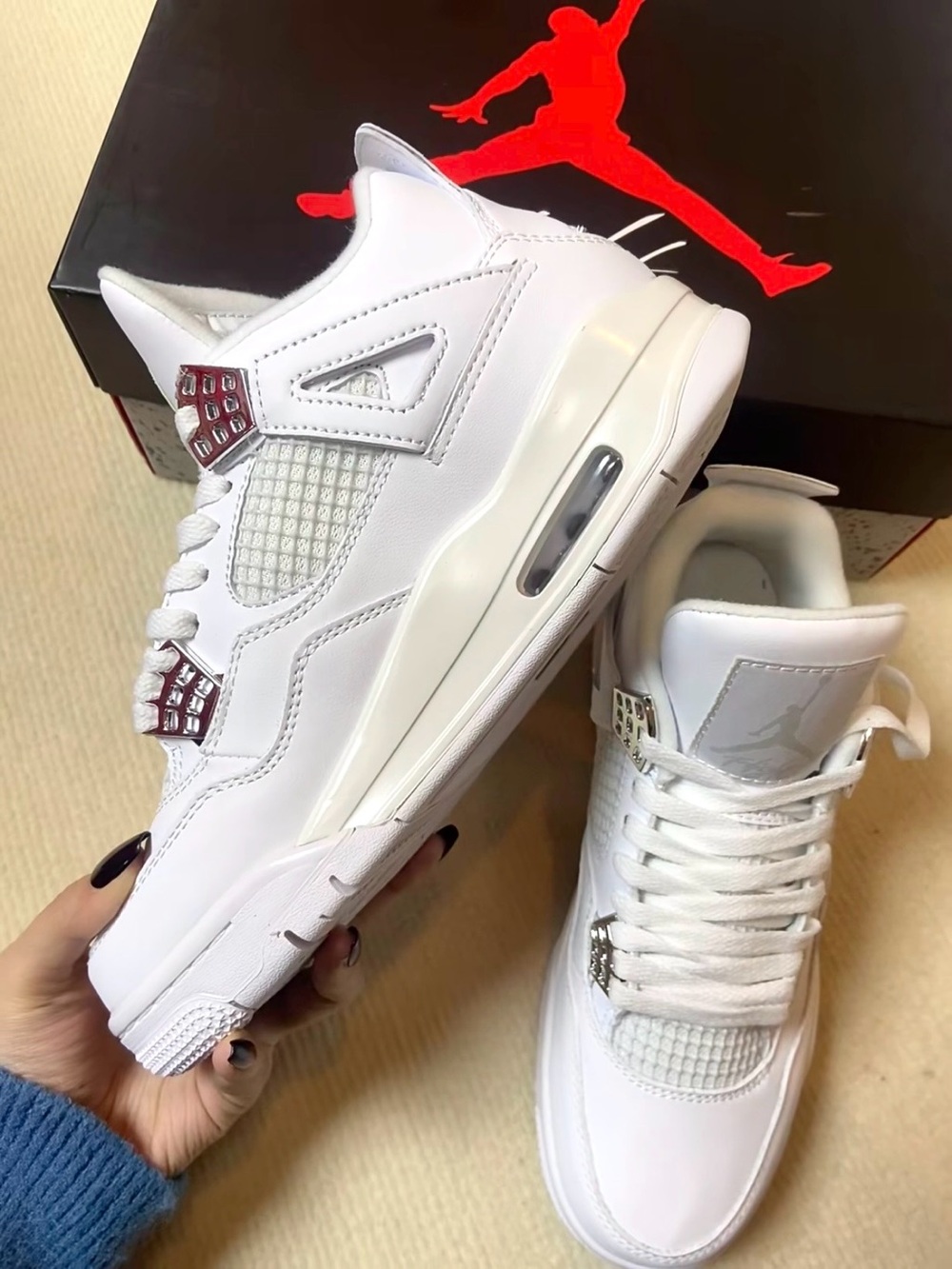Jordan 4 Retro Pure M -Men's White/Silver Athletic Sneakers Shoes